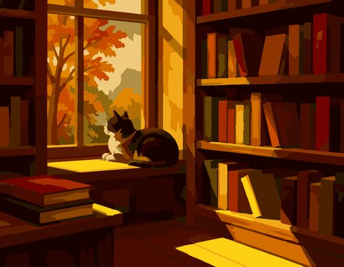 Раскраска по номерам «Осенний книжный»
