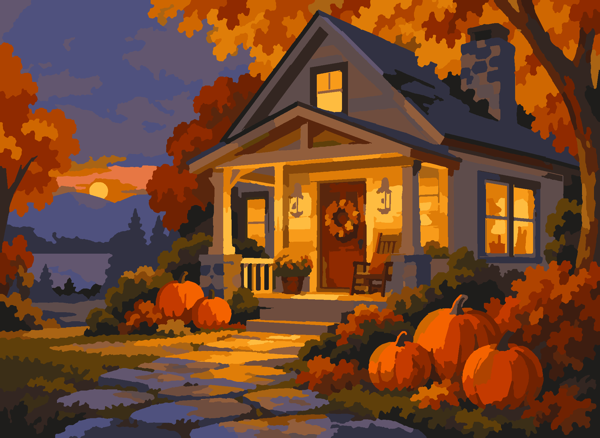 Раскраска по номерам «Осенний коттедж» — Cottage
