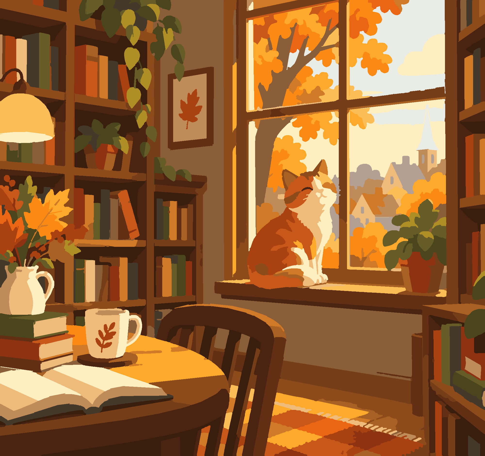 Раскраска по номерам «Осенний книжный — сказочная иллюстрация» — Cozy