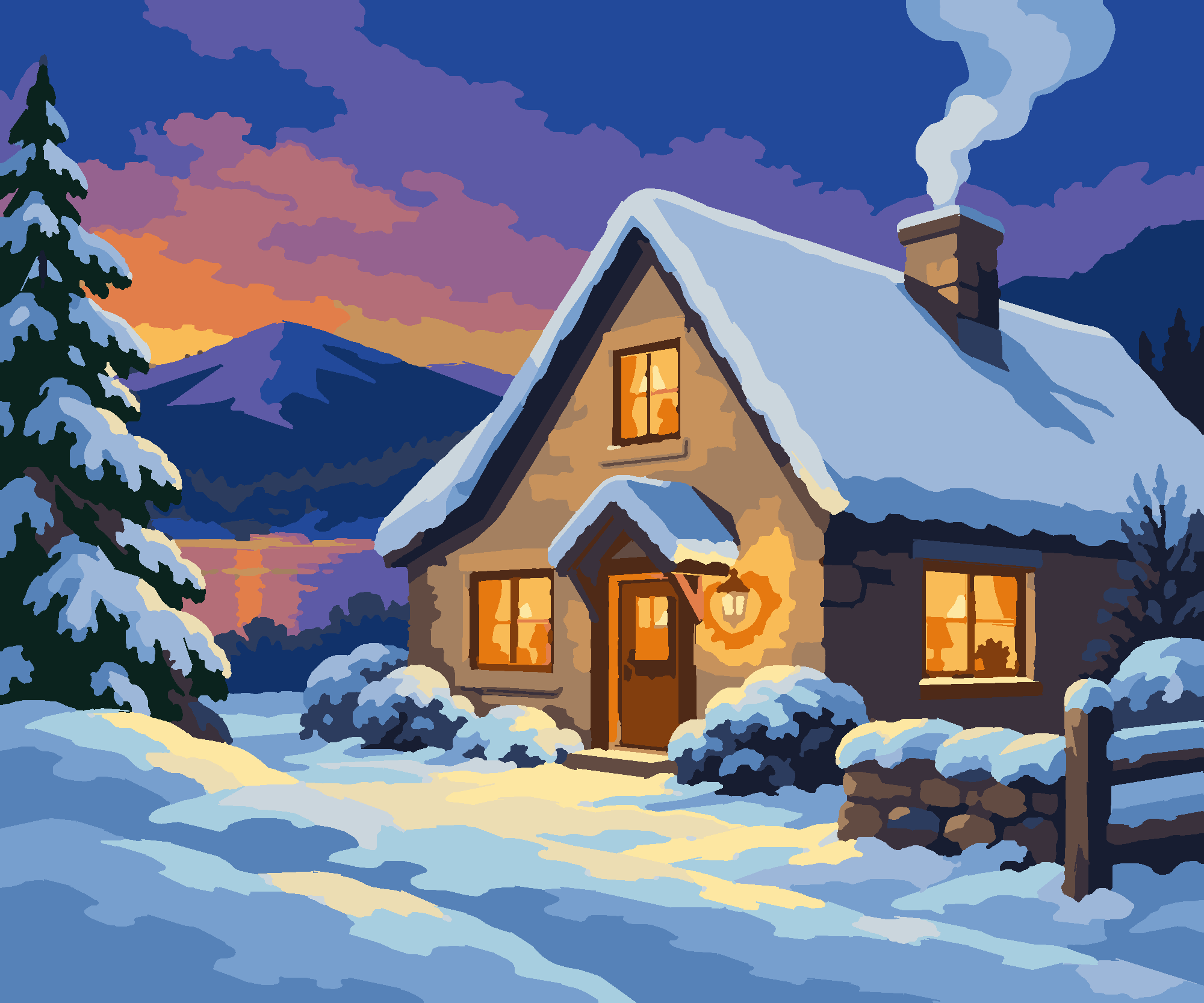 Раскраска по номерам «Зимний домик» — Cottage
