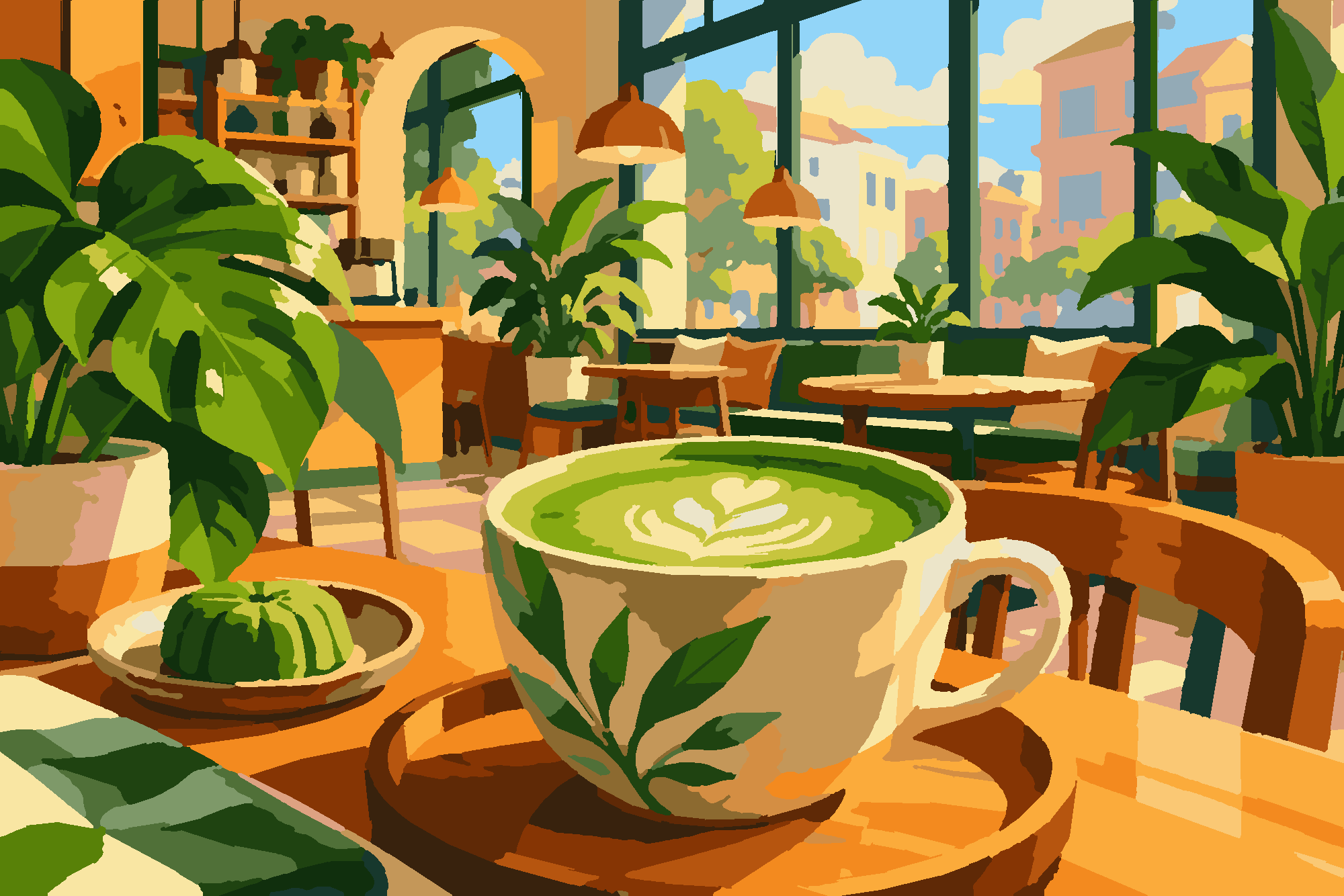 Раскраска по номерам «Matcha-кафе (декоративная)» — Cozy