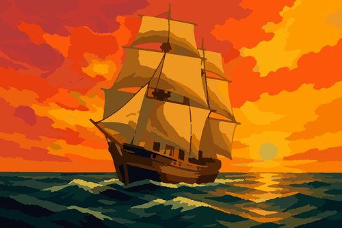 Раскраска по номерам «Парусник в море»