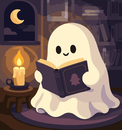 Раскраска по номерам «Призрак с книгой — наивное искусство»