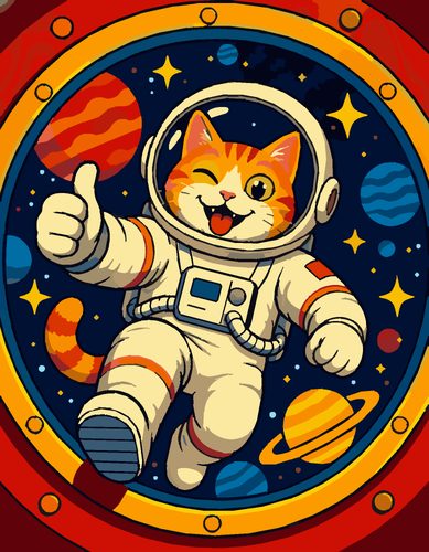 Раскраска по номерам «Кот-космонавт — поп-арт»