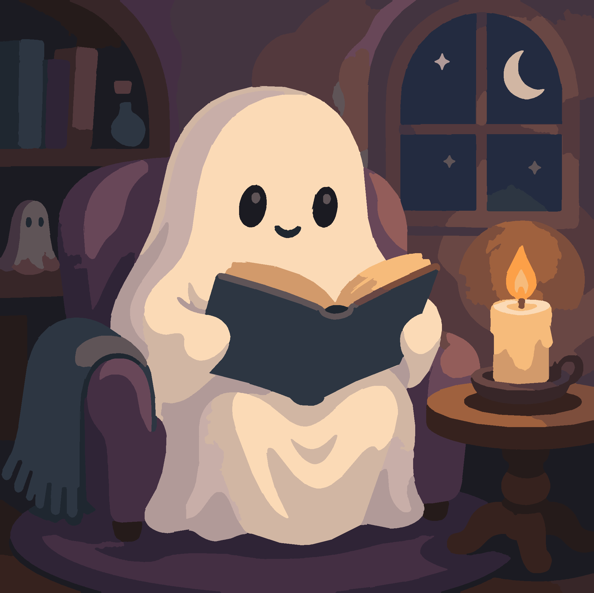 Раскраска по номерам «Призрак с книгой — сказочная иллюстрация» — Halloween