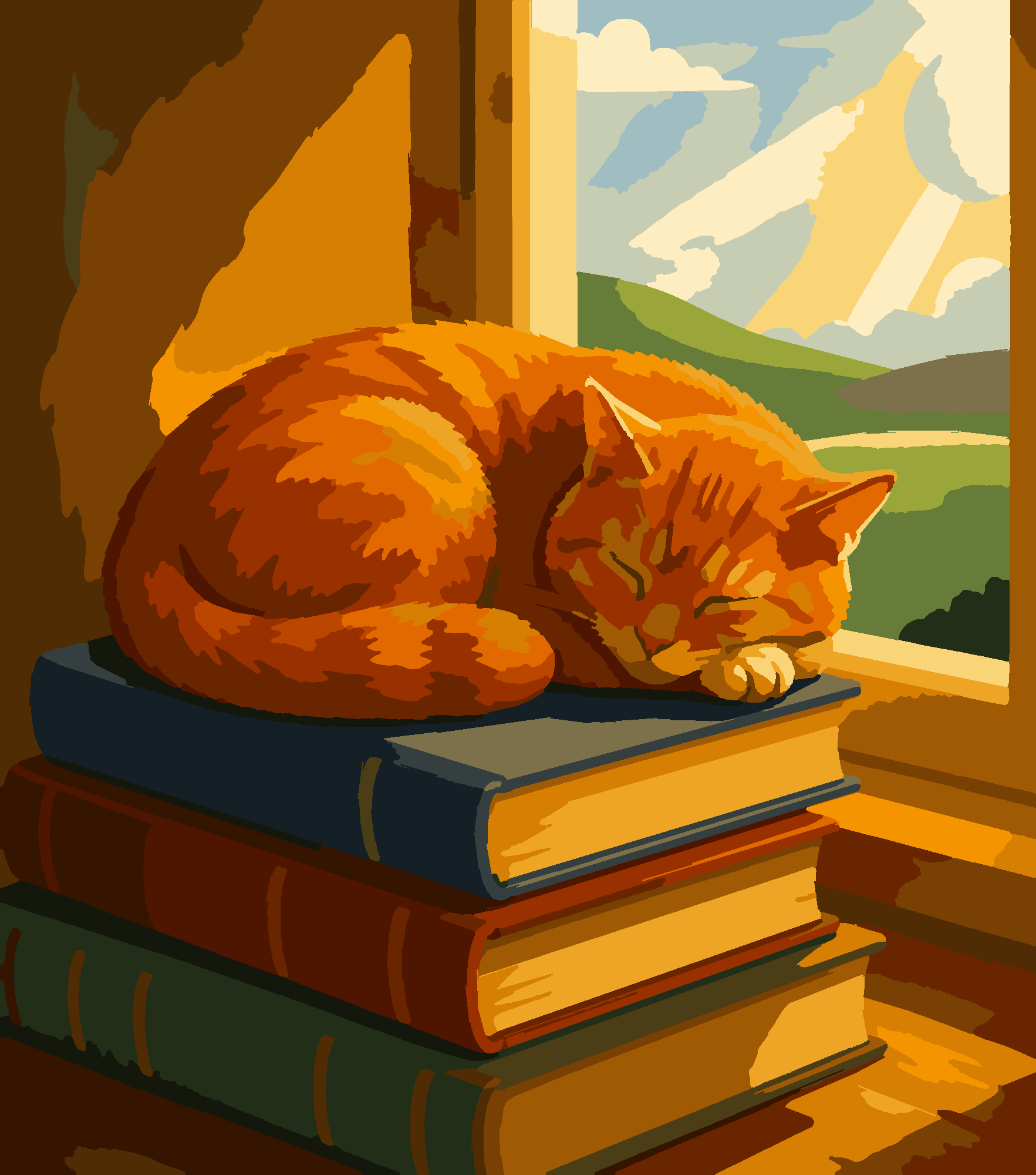 Раскраска по номерам «Кот на книгах» — Коты и собаки