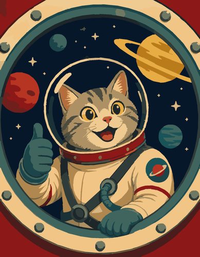 Раскраска по номерам «Кот-космонавт — ретро-плакат»