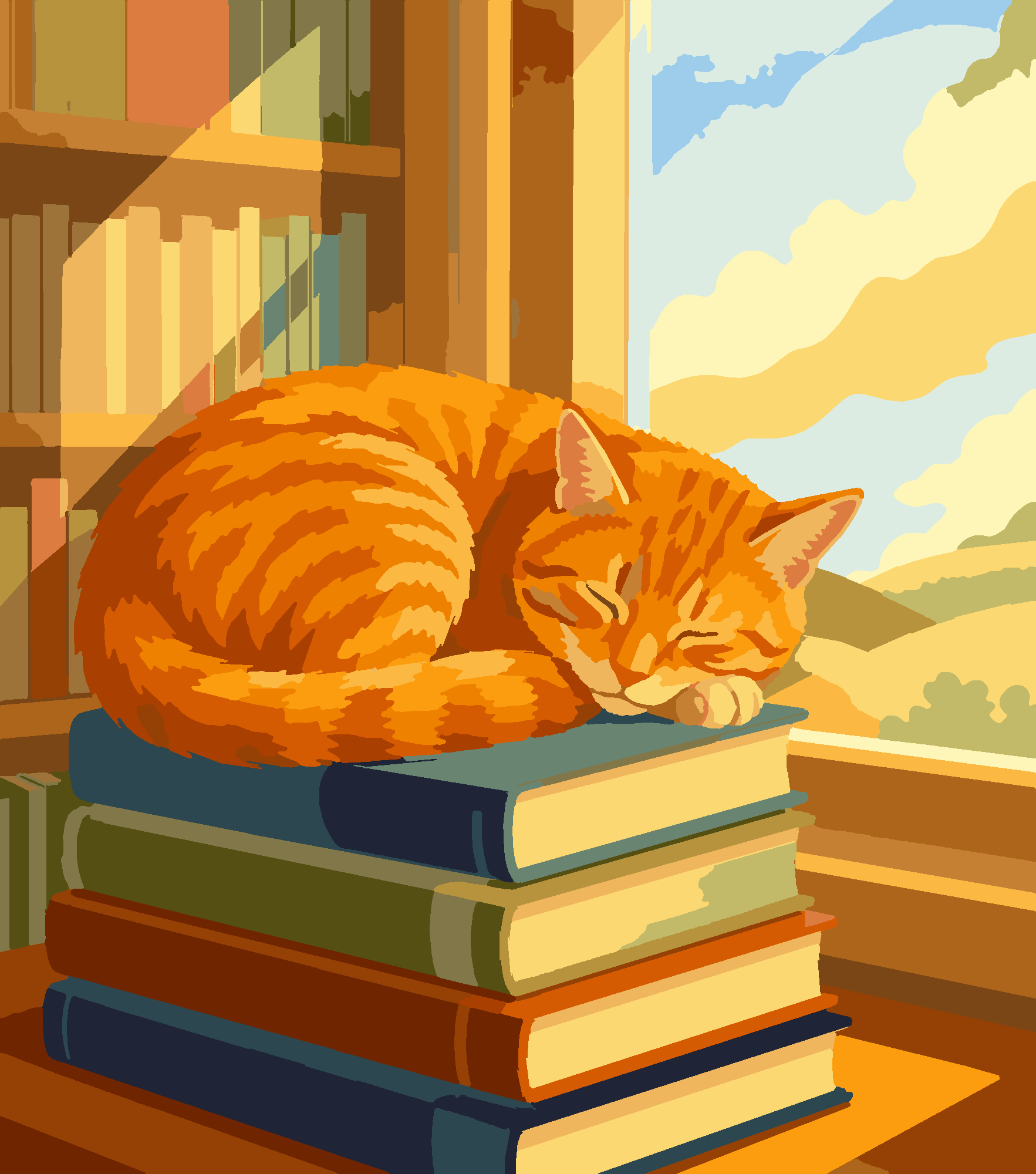 Раскраска по номерам «Кот на книгах акварелью» — Коты и собаки